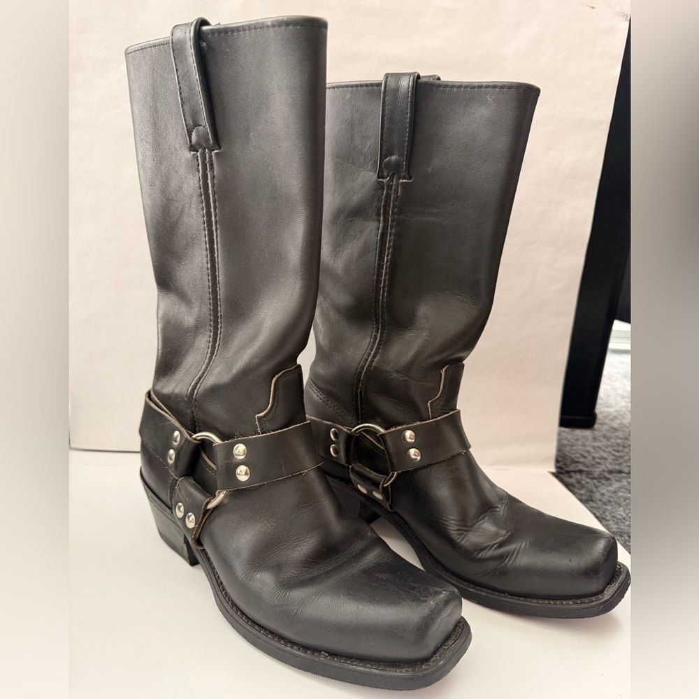 Double H Black Western Harness Boot square toe leather. Vintage 90’s